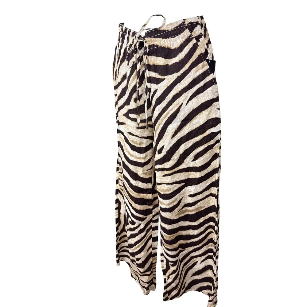 Lauren Ralph Lauren NWT SZ2P Zebra Print Wide Leg Pant Drawstring Bone chocolate - Picture 6 of 14